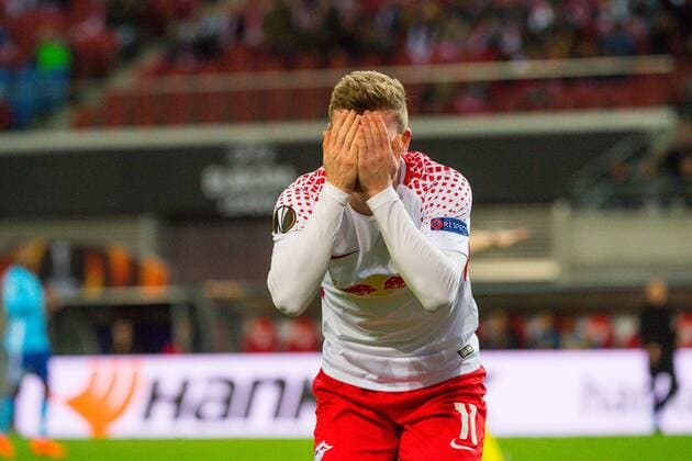 GER Europa League RB Leipzig vs Olympique Marseille 05 04 2018 Red Bull Arena Leipzig GER Europa League RB Leipzig vs Olympique Marseille in the picture Timo Werner 11 RB Leipzig is annoyed after a missed opportunity nordphotoxDostmann nph00325