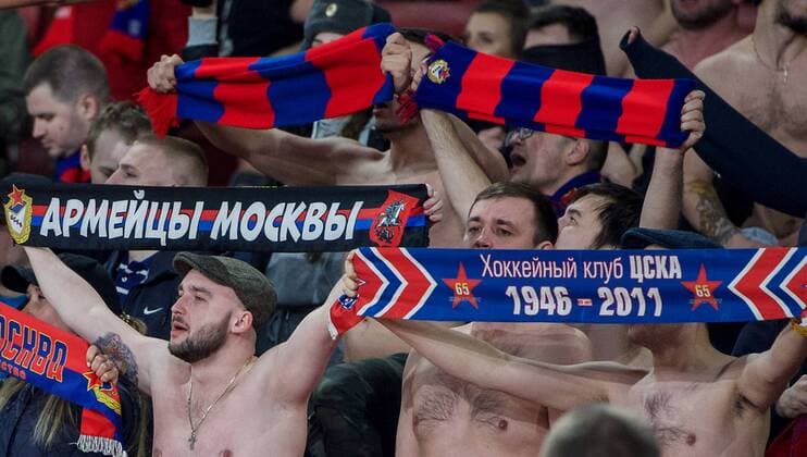 CSKA Moscow supporters during the UEFA Europa League QF 1st leg match between Arsenal and CSKA Moscow at the Emirates Stadium, London, England on 5 April 2018. Copyright: xAndrewxAleksiejczukx PMI-1949-0071