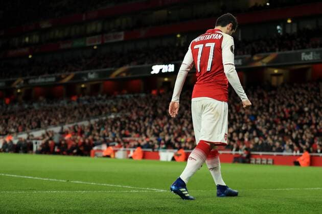 5th April 2018, Emirates Stadium, London, England; UEFA Europa League football, quarter final, 1st leg, Henrikh Mkhitaryan of Arsenal limps off injured  ActionPlus12009062