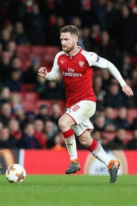 Shkodran Mustafi of Arsenal during the UEFA Europa League Quarter-Final 1st leg match at the Emirates Stadium, London. Picture date 5th April 2018. Picture credit should read: Charlie Forgham-Bailey Sportimage EDITORIAL USE ONLY. No use with unauthorised audio, video, data, fixture lists, club league logos or live services. Online in-match use limited to 120 images, no video emulation. No use in betting, games or single club league player publications.