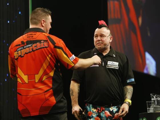 5th April 2018, Echo Arena, Liverpool, England; Unibet Premier League Darts; A tearful Peter Wright (SCO) at the end of his match against Daryl Gurney (NI) after it was announced that darts legend Eric Bristow had died at the Arena this evening  ActionPlus12009102