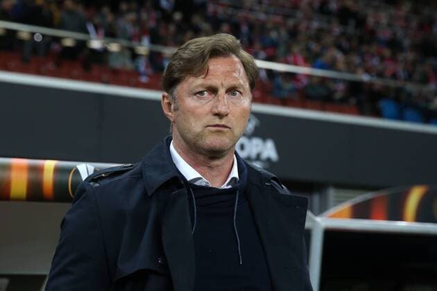 Coach Ralph Hasenhüttl RB Leipzig quarter-finals Europa League season 2017 2018 RasenBallsport Leipzig vs Olympique de Marseille at the RB Arena in Leipzig Germany football man men 05 04 2018