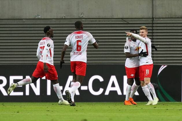 Goalscorer Timo Werner RB Leipzig meets for 1 0 Quarter-Finals Europa League Season 2017 2018 RasenBallsport Leipzig vs Olympique de Marseille at the RB Arena in Leipzig Action Germany Soccer Man Men 05 04 2018