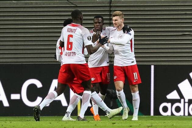 Goalscorer Timo Werner RB Leipzig meets for 1 0 Quarter-Finals Europa League Season 2017 2018 RasenBallsport Leipzig vs Olympique de Marseille at the RB Arena in Leipzig Action Germany Soccer Man Men 05 04 2018