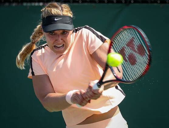 March 19, 2018: Sabine Lisicki from Germany hits a backhand against Andrea Petkovic from Germany during a qualifying round at the 2018 Miami Open by Itau professional tennis tournament, played at the Crandon Park Tennis Center in Key Biscayne, Florida, USA. CSM. Tennis 2018: Miami Open presented by ITAU MAR 19 - ZUMAc04_ 20180319_zaf_c04_239 Copyright: xMarioxHoubenx