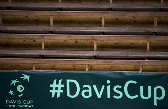 180407 Davis Cup logo and Royal Tennishalls Trumpeter during the tennis match of the Davis Cup between Sweden and Portugal on April 7, 2018 in Stockholm  Copyright: JESPERxZERMAN BB180407JZ004
