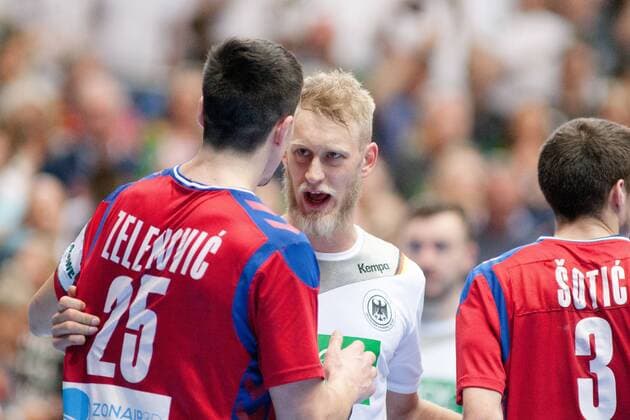 Magdeburg team mates Matthias Musche No. 37 Germany and Nemanja Zelenovic No. 25 Serbia Germany Serbia Dortmund Copyright: xDanielxReinelt xEibner-Pressefotox EP_drt