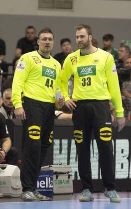Germany vs Serbia Handball Internationals Test Germany vs Serbia 7 4 2018 TW Dario Quensted and TW Andreas Wolff