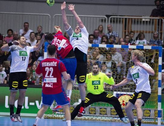 Germany vs Serbia Handball Internationals Test Germany vs Serbia 7 4 2018 V lks Steffen Weinhold Maden Krsmancic Patrick Wiencek TW Andreas Wolff and Marian Michalczik