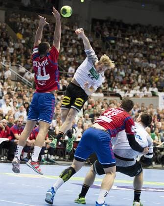 Germany vs Serbia Handball international match Test Germany vs Serbia 7 4 2018 Stevan Sretenovic in front of Marian Michalczik