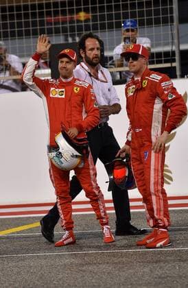 Sebastian Vettel Kimi Raiikkoenen Scuderia Ferrari formula 1 Bahrain Bahrain in Manama Shakir 07 04 2018 Photo mspb Jerry Andre Sebastian Vettel Kimi Raikkoen formula 1 GP Bahrain 2018