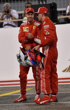 Sebastian Vettel Kimi Raiikkoenen Scuderia Ferrari formula 1 Bahrain Bahrain in Manama Shakir 07 04 2018 Photo mspb Jerry Andre Sebastian Vettel Kimi Raikkoen formula 1 GP Bahrain 2018