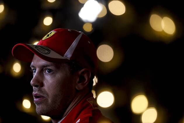 Sebastian Vettel of Scuderia Ferrari after the qualifying session of the Bahrain Formula One Grand Prix at the Bahrain International Circuit in Sakhir, Bahrain on 7 April 2018. Copyright: xJamesxGasperottix 19520141