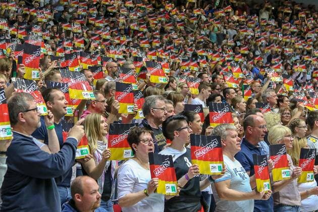 Spectators during the German national anthem Germany vs Serbia Handball Laenderspiel 07 04 2018 Dortmund North Rhine Westphalia Germany Westfalenhalle Copyright: xAgentur54Gradx SebastianxSendlakx