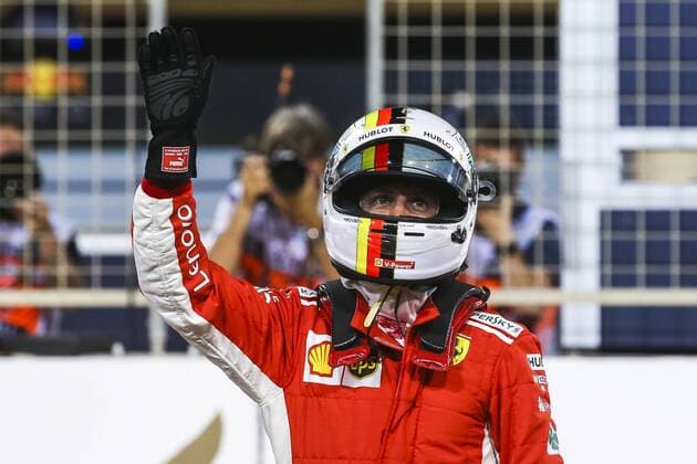 VETTEL Sebastian (ger), Scuderia Ferrari celebrating pole position during 2018 Formula 1 FIA World Championship WM Weltmeisterschaft Bahrain Grand Prix, at Sakhir from April 5 to 8 I Motorsports: FIA Formula One World Championship 2018, Grand Prix of Bahrain, , 5 Sebastian Vettel (GER, Scuderia Ferrari) Sakhir Bahrain