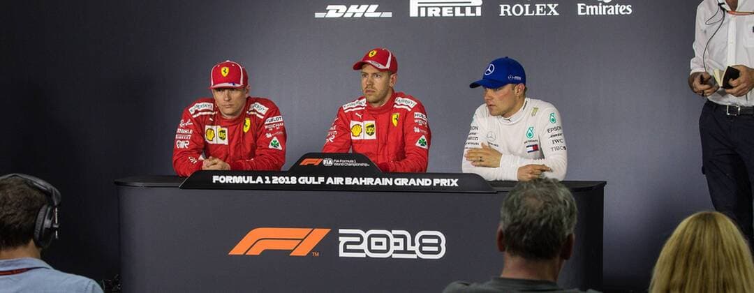 Kimi Raikkoenen Scuderia Ferrari Sebastian Vettel Scuderia Ferrari and Valtteri Bottas Mercedes AMG Petronas Formula One Team Bahrain Grand Prix 2018 Qualifying 07 04 18 Photo Illmann Eibner Sachir Copyright: xEIBNER Illmannx EP_EER