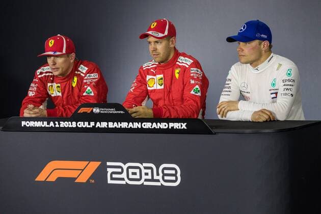 Kimi Raikkoenen Scuderia Ferrari Sebastian Vettel Scuderia Ferrari and Valtteri Bottas Mercedes AMG Petronas Formula One Team Bahrain Grand Prix 2018 Qualifying 07 04 18 Photo Illmann Eibner Sachir Copyright: xEIBNER Illmannx EP_EER