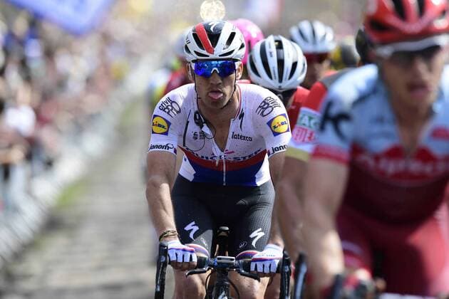 ROUBAIX, FRANCE - APRIL 8 : STYBAR Zdenek (CZE) of Quick - Step Floors riding over the cobblestones during the 116th UCI World Tour Paris - Roubaix cycling race with start in Compiegne and finish at the Velodrome Andre-Petrieux in Roubaix on April 08, 2018 in Roubaix, France, 8 04 2018 CYCLISME : Paris Roubaix - 08 04 2018 PhotoNews Panoramic 