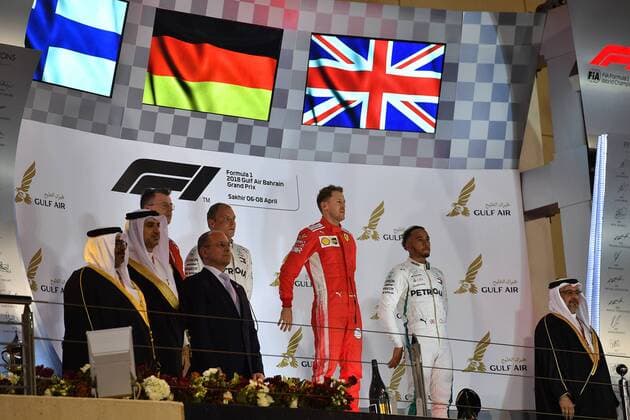 Podium formula 1 GP Bahrain in Manama Shakir 08 04 2018 Photo mspb Jerry Andre Podium formula 1 GP Bahrain 2018