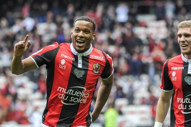 Alassane Plea (OGC Nice) - Maxime Le Marchand (OGC Nice) - joie FOOTBALL : OGC Nice vs FC Rennes - Ligue 1 - Nice - 08 04 2018 NorbertScanella Panoramic 