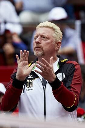Themen der Woche - SPORT April 8, 2018 - Valencia, Valencia, Spain - Boris Becker of Germany celebrates a point during day three of the Davis Cup World Group Quarter Finals match between Spain and Germany at Plaza de Toros de Valencia on April 8, 2018 in Valencia, Spain Spain v Germany - Davis Cup 2018  - ZUMAn230 20180408_zaa_n230_687 Copyright: xDavidxAliagax