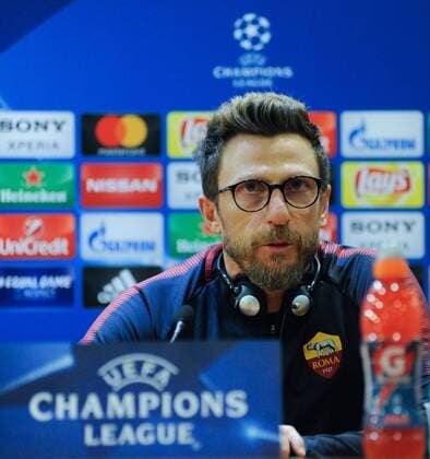 9th April 2018, Stadio Olimpico, Rome, Italy; UEFA Champions League football, AS Roma versus FC Barcelona Barca pre-match press conference PK Pressekonferenz Coach A.S. Roma Eusebio Di Francesco  ActionPlus12011254
