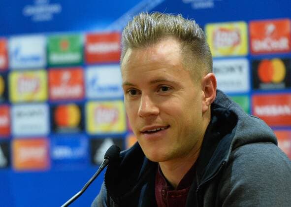 April 9, 2018 - Rome, Italy - Marc-Andre ter Stegen of FC Barcelona Barca speaks arrives to a press conference PK Pressekonferenz on the eve of their UEFA Champions League match against AS Roma at Olympic Stadium on april 09, 2018 in Rome, Italy. Barcelona press conference  - ZUMAn230 20180409_zaa_n230_316 Copyright: xSilviaxLorex