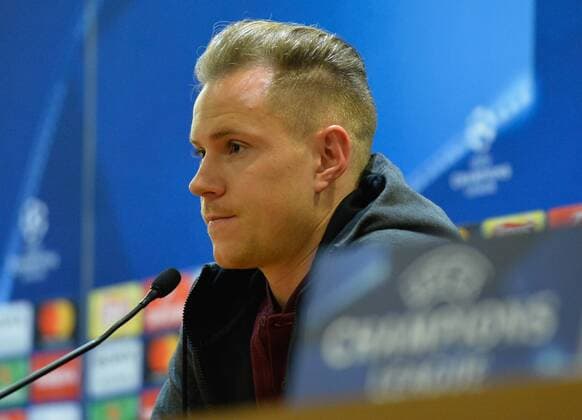 April 9, 2018 - Rome, Italy - Marc-Andre ter Stegen of FC Barcelona Barca speaks arrives to a press conference PK Pressekonferenz on the eve of their UEFA Champions League match against AS Roma at Olympic Stadium on april 09, 2018 in Rome, Italy. Barcelona press conference  - ZUMAn230 20180409_zaa_n230_325 Copyright: xSilviaxLorex