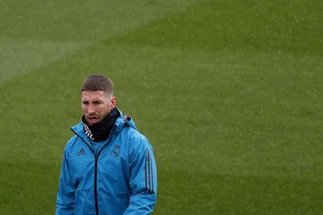 Real Madrid s defender Sergio Ramos takes part in a training session of the team at Valdebebas sports facilities in Madrid, Spain, 10 April 2018. Real Madrid will face Juventus in their UEFA Champions League quarter final second leg match on 11 April. Real Madrid training session !ACHTUNG: NUR REDAKTIONELLE NUTZUNG!  Copyright: xJAVIERxLIZÓNx GRAF050 20180410-636589601984594309