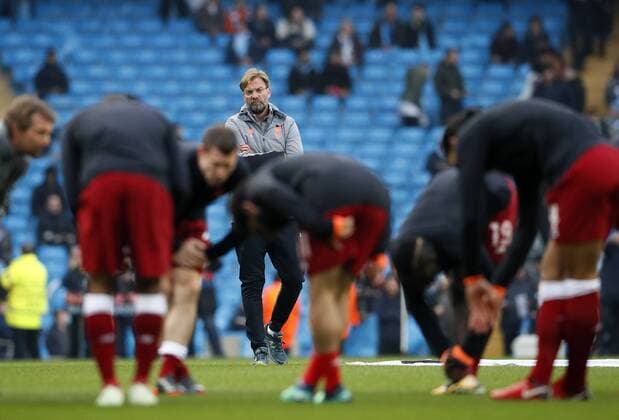 Liverpool s Jurgen Klopp looks on during the Champions League Quarter Final 2nd Leg match at the Etihad Stadium, Manchester. Picture date: 10th April 2018. Picture credit should read: David Klein Sportimage EDITORIAL USE ONLY. No use with unauthorised audio, video, data, fixture lists, club league logos or live services. Online in-match use limited to 120 images, no video emulation. No use in betting, games or single club league player publications.