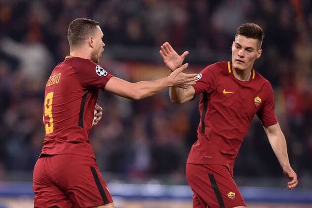 Esultanza dopo il Gol di Edin Dzeko Roma, con Schick. Goal celebration Roma 10-04-2018 Stadio Olimpico Champions League, Quarti di Finale. AS Roma - Barcellona AS Roma - Barcelona Foto Antonietta Baldassarre Insidefoto AntoxBaldassarre