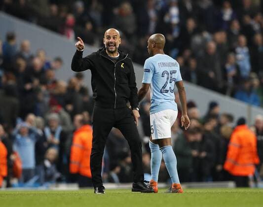 Manchester City s Pep Guardiola argues with referee Antonio Mateu Lahoz at half time during the Champions League Quarter Final 2nd Leg match at the Etihad Stadium, Manchester. Picture date: 10th April 2018. Picture credit should read: David Klein Sportimage EDITORIAL USE ONLY. No use with unauthorised audio, video, data, fixture lists, club league logos or live services. Online in-match use limited to 120 images, no video emulation. No use in betting, games or single club league player publications.