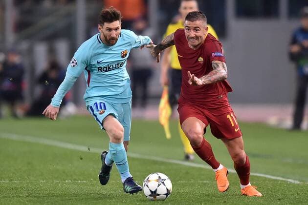Alexandar Kolarov Roma, Lionel Messi Barcelona Roma 10-04-2018 Stadio Olimpico Champions League, Quarti di Finale. AS Roma - Barcellona AS Roma - Barcelona Foto Antonietta Baldassarre Insidefoto AntoxBaldassarre