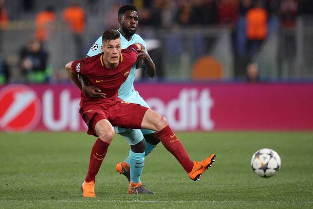 Patrick Schick Roma, Samuel Umtiti Barcellona Roma 10-04-2018 Stadio Olimpico Champions League, Quarti di Finale. AS Roma - Barcellona AS Roma - Barcelona Foto Luca Pagliaricci Insidefoto LucaxPagliaricci