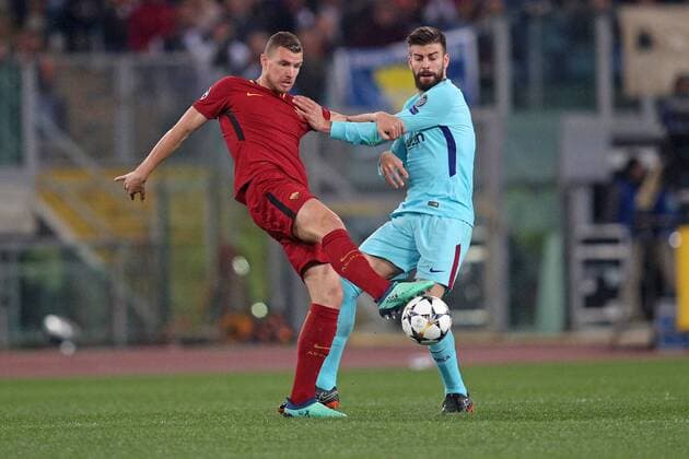 Edin Dzeko Roma, Gerar Pique Barcellona Roma 10-04-2018 Stadio Olimpico Champions League, Quarti di Finale. AS Roma - Barcellona AS Roma - Barcelona Foto Luca Pagliaricci Insidefoto LucaxPagliaricci