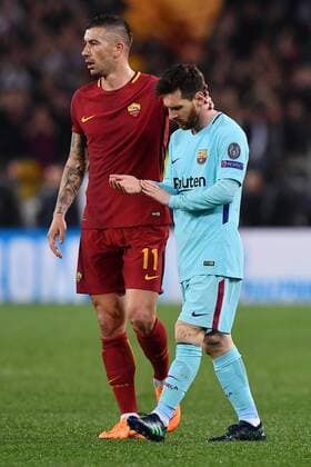 As Roma 10 04 2018 - Champions League Roma-Barcellona foto Antonello Sammarco Image nella foto: Aleksander Kolarov-Lionel Messi 