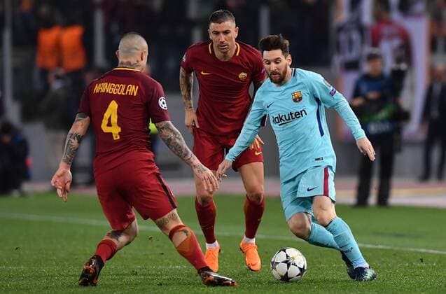 As Roma 10 04 2018 - Champions League Roma-Barcellona foto Antonello Sammarco Image nella foto: Lionel Messi-Radja Nainggolan 
