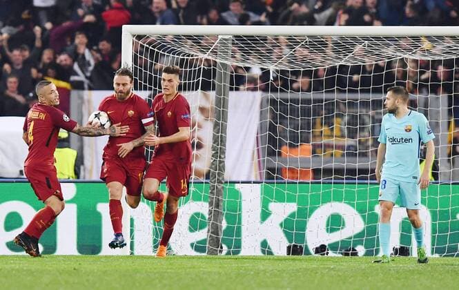 As Roma 10 04 2018 - Champions League Roma-Barcellona foto Antonello Sammarco Image nella foto: esultanza gol Daniele De Rossi 