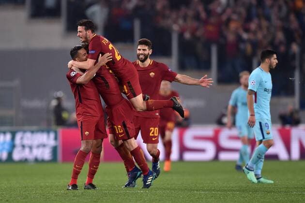 Esultanza per la vittoria Alessandro Florenzi Roma Roma 10-04-2018 Stadio Olimpico Champions League, Quarti di Finale. AS Roma - Barcellona AS Roma - Barcelona Foto Antonietta Baldassarre Insidefoto AntoxBaldassarre