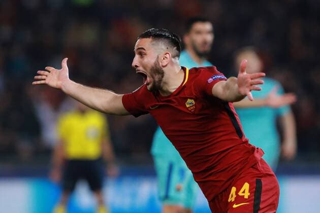 Esultanza dopo il gol di Konstas Manolas Roma goal celebration Roma 10-04-2018 Stadio Olimpico Football Calcio UEFA Champions League 2017 2018 AS Roma - Barcelona AS Roma - Barcellona Quarti di finale ritorno, Quarter finals 2nd leg Foto Cesare Purini Insidefoto cesarexpurini