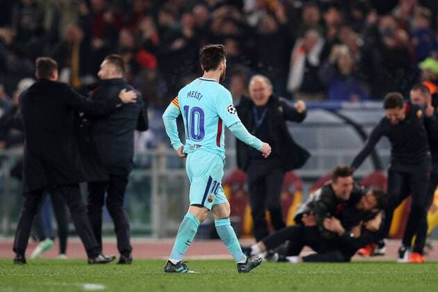 Fußball, CL, AS Rom bezwingt FC Barcelona La delusione di Leo Messi Barcellona Dejection Leo Messi Barcellona Roma 10-04-2018 Stadio Olimpico Champions League, Quarti di Finale. AS Roma - Barcellona AS Roma - Barcelona Foto Luca Pagliaricci Insidefoto LucaxPagliaricci