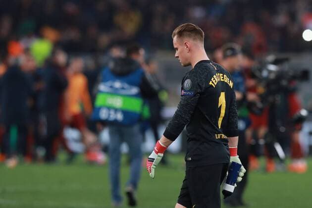 Delusione di Marc Andre ter Stegen Barcelona dejection Roma 10-04-2018 Stadio Olimpico Football Calcio UEFA Champions League 2017 2018 AS Roma - Barcelona AS Roma - Barcellona Quarti di finale ritorno, Quarter finals 2nd leg Foto Cesare Purini Insidefoto cesarexpurini