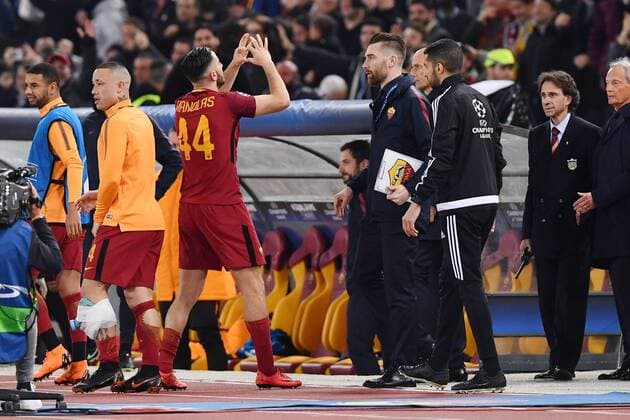 Fußball, CL, AS Rom - FC Barcelona As Roma 10 04 2018 - Champions League Roma-Barcellona foto Antonello Sammarco Image nella foto: esultanza gol Kostas Manolas 