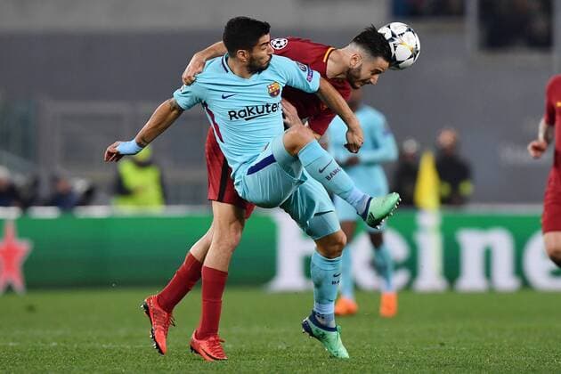 Fußball, CL, AS Rom - FC Barcelona As Roma 10 04 2018 - Champions League Roma-Barcellona foto Antonello Sammarco Image nella foto: Luis Suarez-Kostas Manolas 