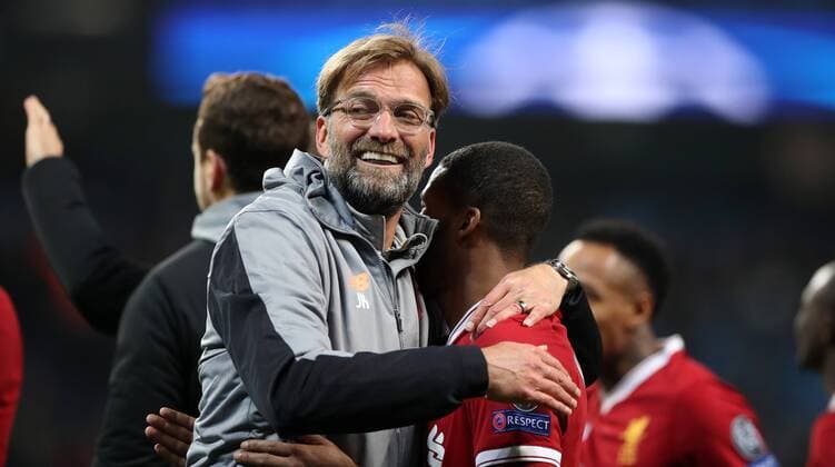 Football - 2017 2018 UEFA Champions League - Quarter-Final, Second Leg: Manchester City (0) vs. Liverpool (3) Jurgen Klopp manager of Liverpool celebrates at The Etihad. COLORSPORT 