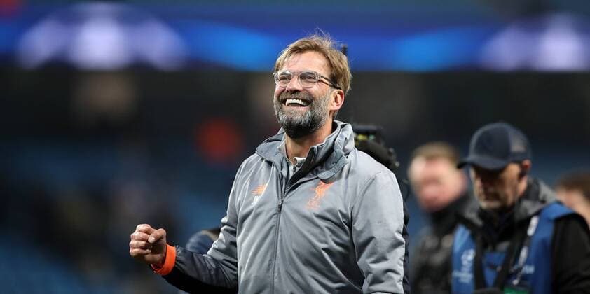 Themen der Woche - SPORT KW15 Bilder des Tages - SPORT Football - 2017 2018 UEFA Champions League - Quarter-Final, Second Leg: Manchester City (0) vs. Liverpool (3) Jurgen Klopp manager of Liverpool celebrates at The Etihad. COLORSPORT 