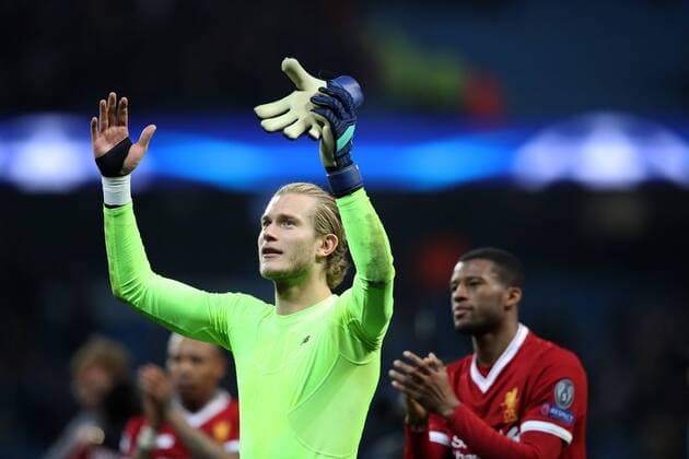 Football - 2017 2018 UEFA Champions League - Quarter-Final, Second Leg: Manchester City (0) vs. Liverpool (3) Loris Karius of Liverpool celebrates at The Etihad. COLORSPORT 
