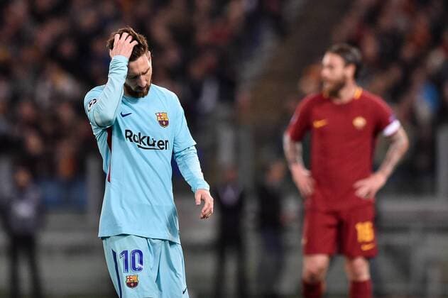 Fußball, CL, AS Rom bezwingt FC Barcelona April 10, 2018 - Rome, Italy - Lionel Messi of FC Barcelona Barca looks dejected during the UEFA Champions League Quarter Final match between Roma and FC Barcelona at Stadio Olimpico, Rome, Italy on 10 April 2018. Roma v FC Barcelona.UEFA Champions League Quarter Final .10 04 2018.  - ZUMAn230 20180410_zaa_n230_402 Copyright: xGiuseppexMaffiax