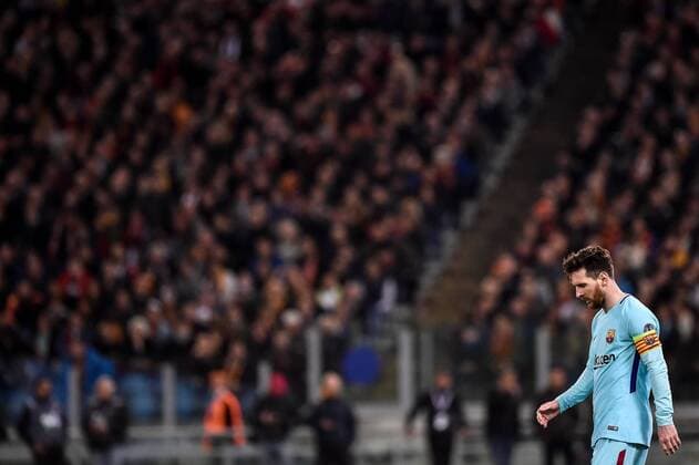 Bilder des Tages - SPORT Fußball, CL, AS Rom - FC Barcelona April 10, 2018 - Rome, Italy - Lionel Messi of FC Barcelona Barca looks dejected during the UEFA Champions League Quarter Final match between Roma and FC Barcelona at Stadio Olimpico, Rome, Italy on 10 April 2018. Roma v FC Barcelona.UEFA Champions League Quarter Final .10 04 2018.  - ZUMAn230 20180410_zaa_n230_409 Copyright: xGiuseppexMaffiax