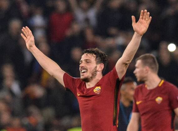 Fußball, CL, AS Rom - FC Barcelona April 10, 2018 - Rome, Italy - Alessandro Florenzi celebrates the victory during the UEFA Champions League quarter final match between AS Roma and FC Barcelona Barca at the Olympic stadium on April 10, 2018 in Rome, Italy. AS Roma v FC Barcelona - UEFA Champions League Quarter Final Second Leg  - ZUMAn230 20180410_zaa_n230_470 Copyright: xSilviaxLorex